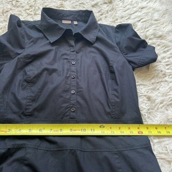 Halogen Womens Fit & Flare Black Shirt Half Button Midi Dress Collared Large - Picture 9 of 12
